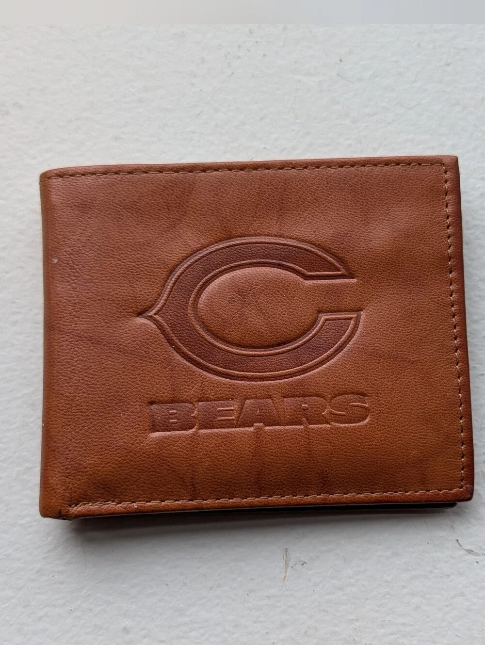 Chicago Bears Brown Leather Bifold Wallet Embossed Wishbone C Logo NFL